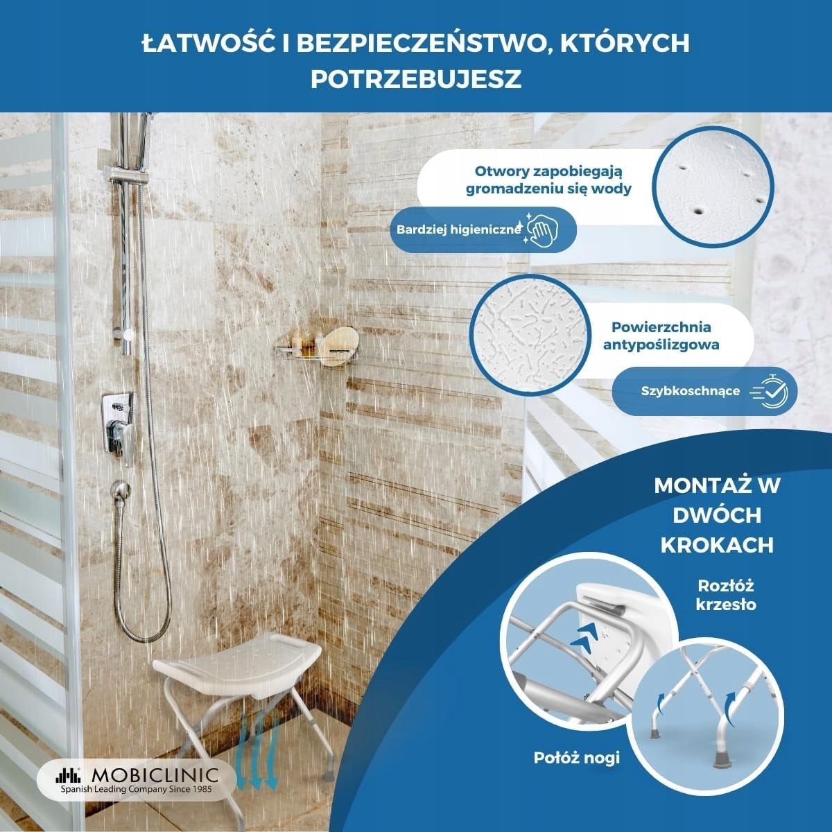 Siedzisko Prysznicowe Poves U267 Regulacja Wysokości Antypoślizgowe
