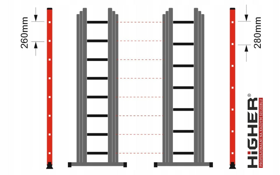 DRABINA ALUMINIOWA 3x10 na schody Udźwig do 150 kg + GRATIS POVES