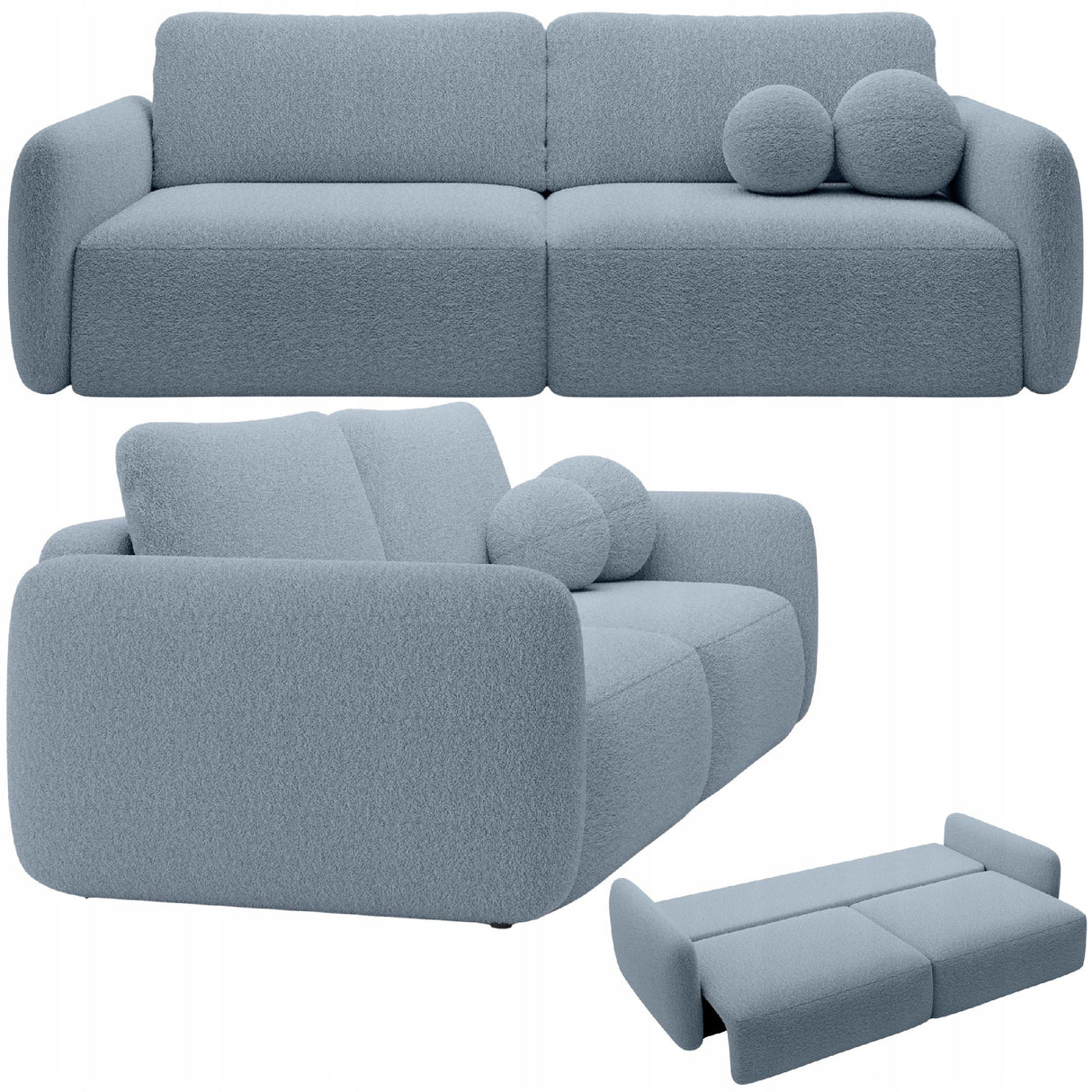 Sofa Rozkładana z Funkcją Spania Pojemnikiem Niebieska 238x103cm Tkanina