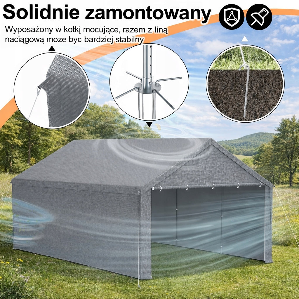 Namiot Garażowy Wodoszczelny Polietylenowy Dach Odporny na Rozerwanie 4x6 m