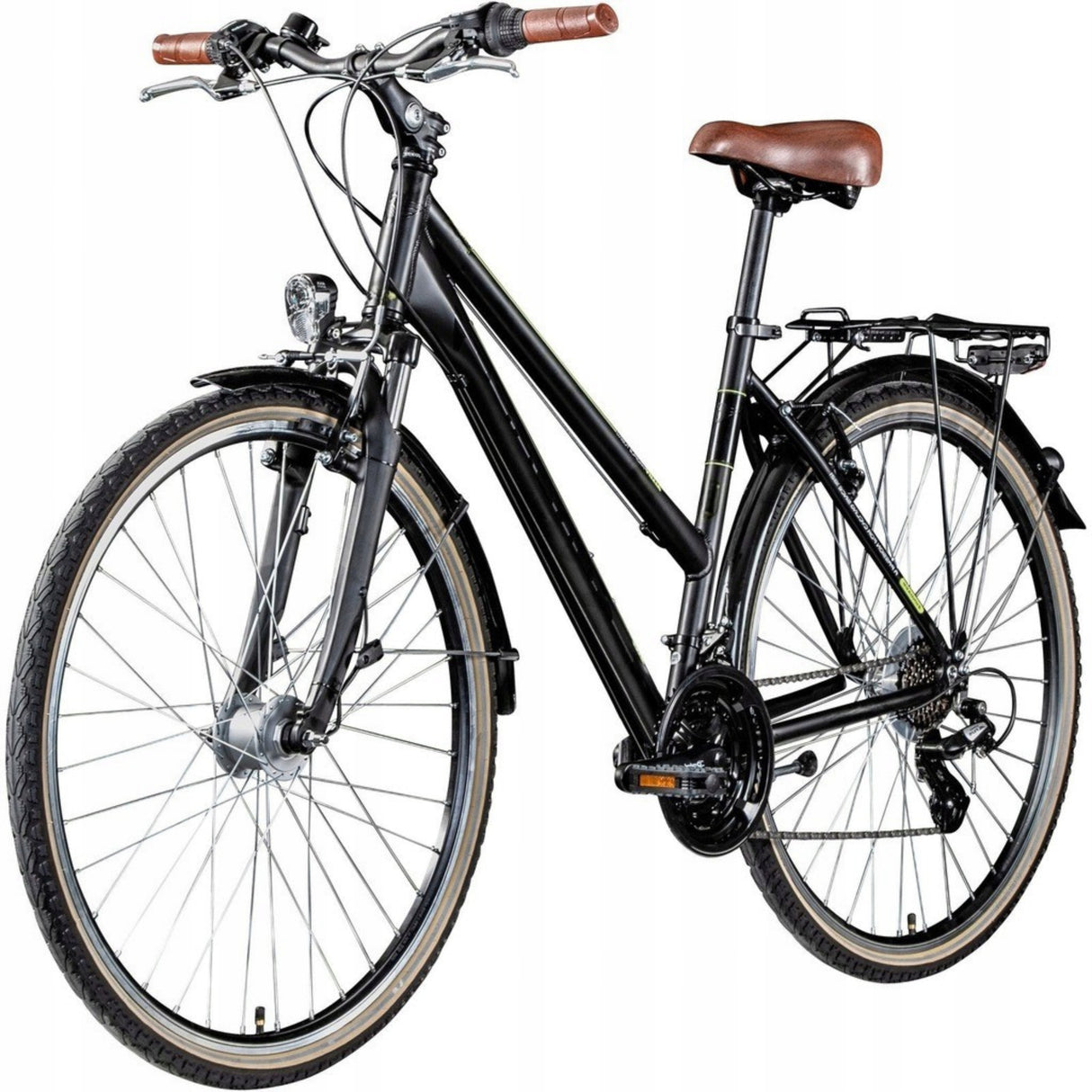 Rower Trekkingowy Damski Aluminiowy Światła SHIMANO 28" Koło Czarny Mat