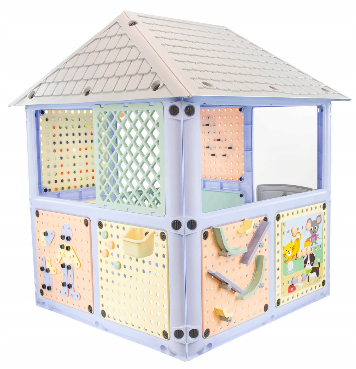 Domek Ogrodowy Dla Dzieci 6 Paneli Zabaw 128 x 115 x 106 cm 6W1 Plac Zabaw
