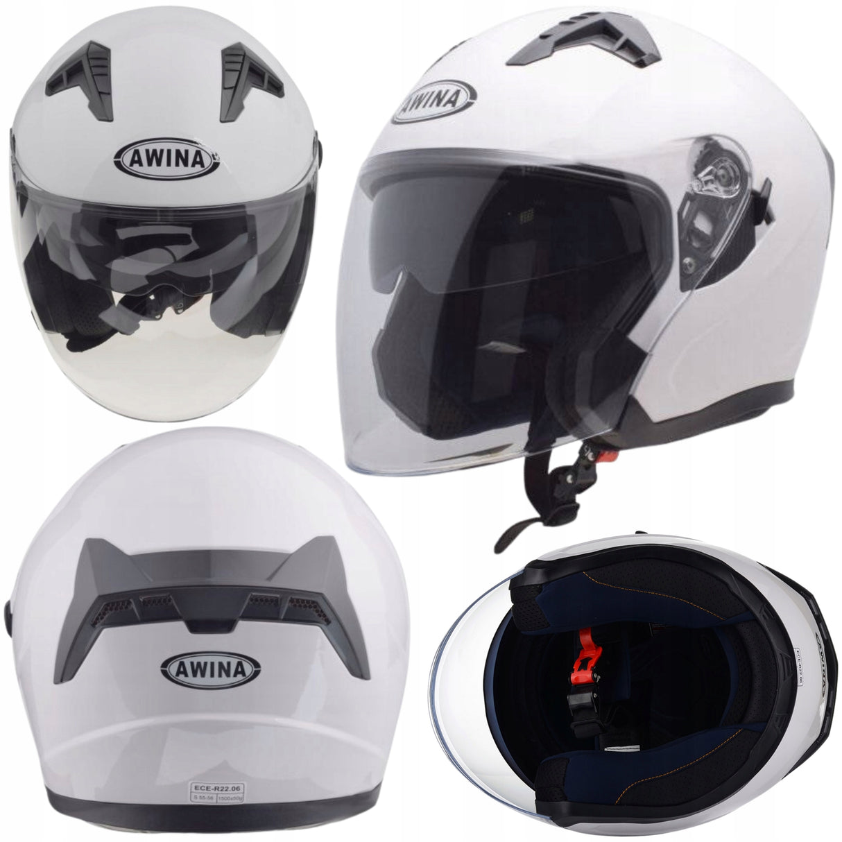 Kask Motocyklowy Otwarty Ochronny Blenda Przeciwsłoneczna Biały Rozmiar S