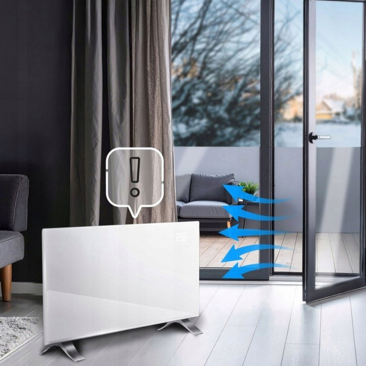 Grzejnik Elektryczny Konwektorowy Energooszczędny Szklany LED 2400W Biały