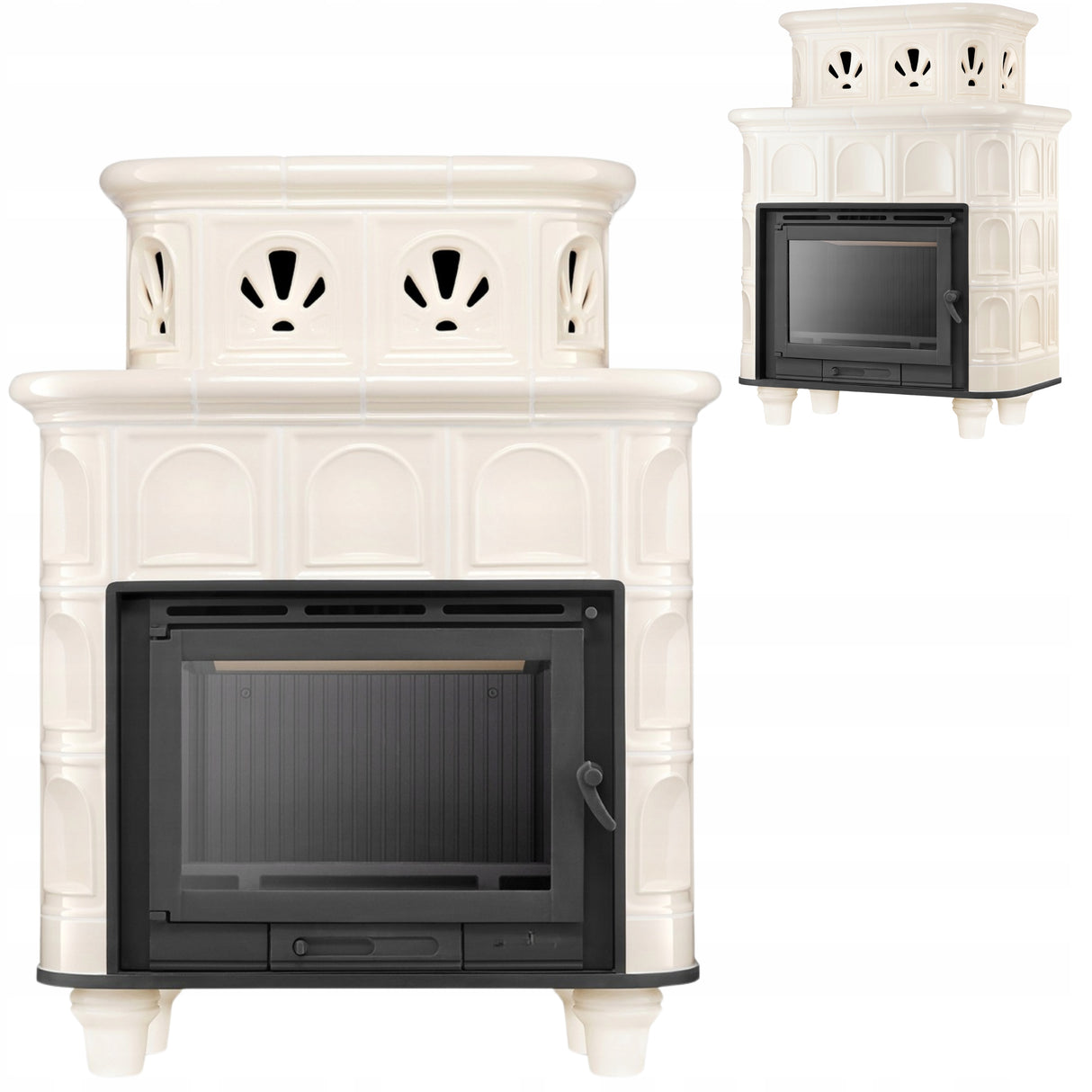 Piec Kominek Piecyk Koza Kaflowy Kominkowa Beżowa 13kW Ceramiczny Obudowa
