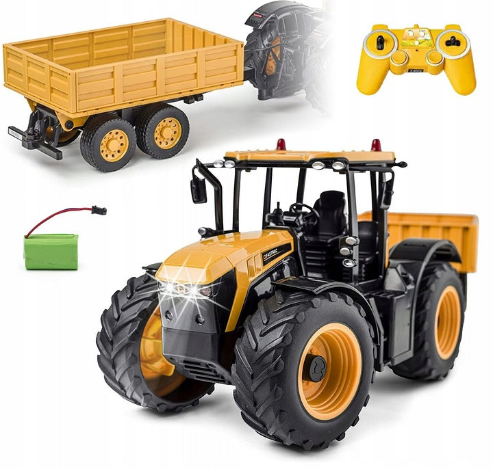 Traktor z Przyczepką Ciągnik Zdalnie Zabawkowy Żółty Sterowany Pilotem RC