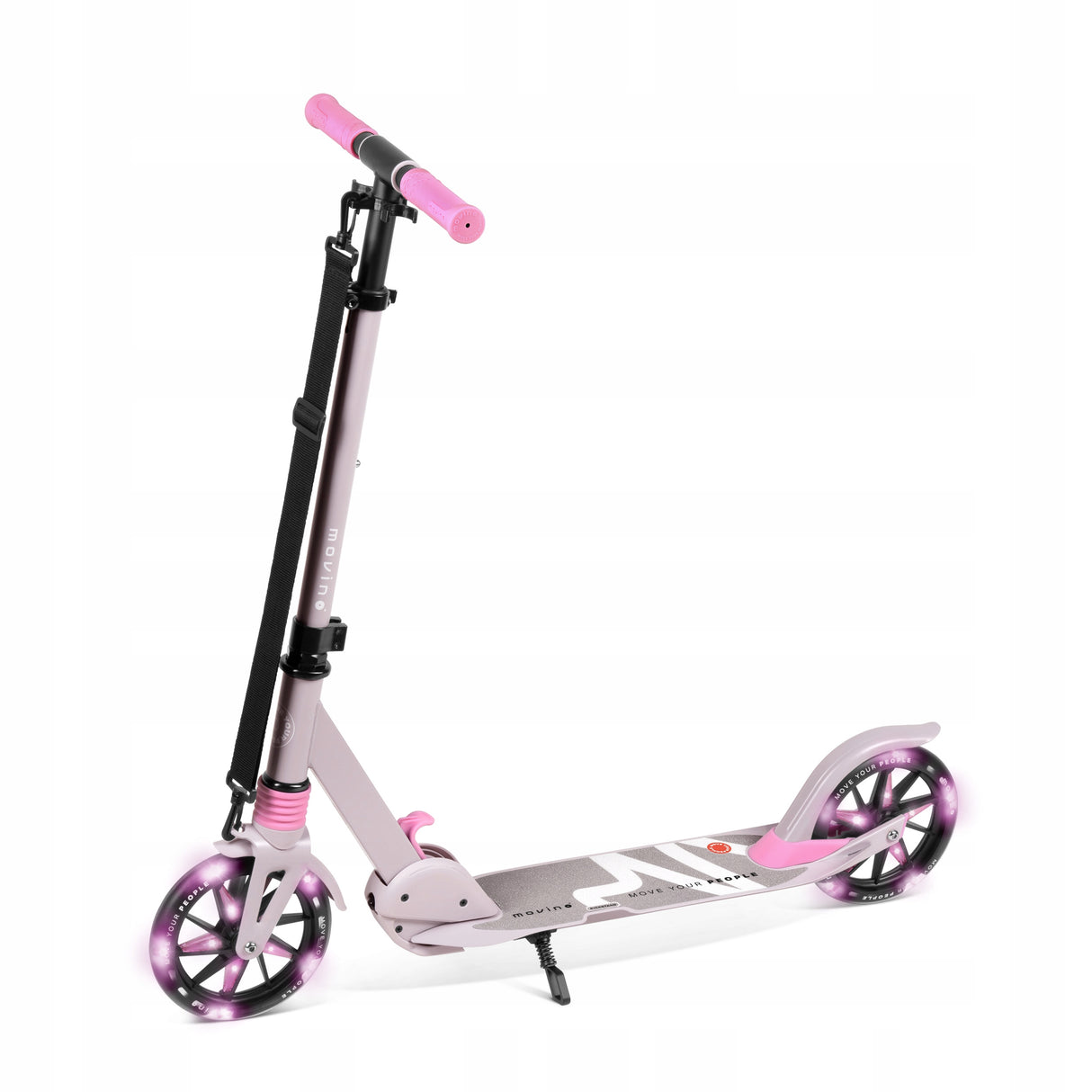 Hulajnoga Amortyzowana Składana Miejska Koła LED 180 mm Różowa ze Stopką
