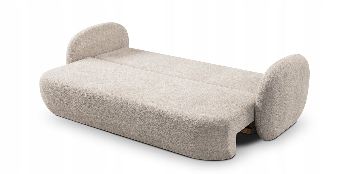 Sofa Rozkładana z Pojemnikiem na Pościel Obły Kształt Boucle Beżowa 238x101