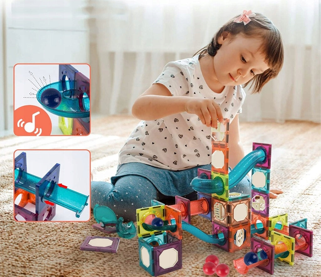 Klocki Magnetyczne Zjeżdżalnia 3D Kulkowy Konstrukcyjne Świecący Tor