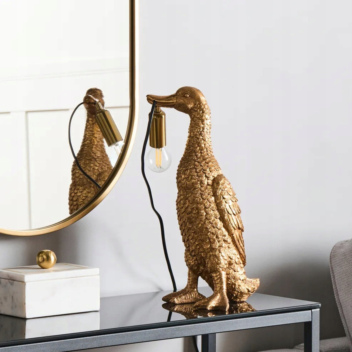 Lampa Złota Kaczka Stołowa Elegancka Lampka w Kształcie Kaczki 37cm Mosiądz