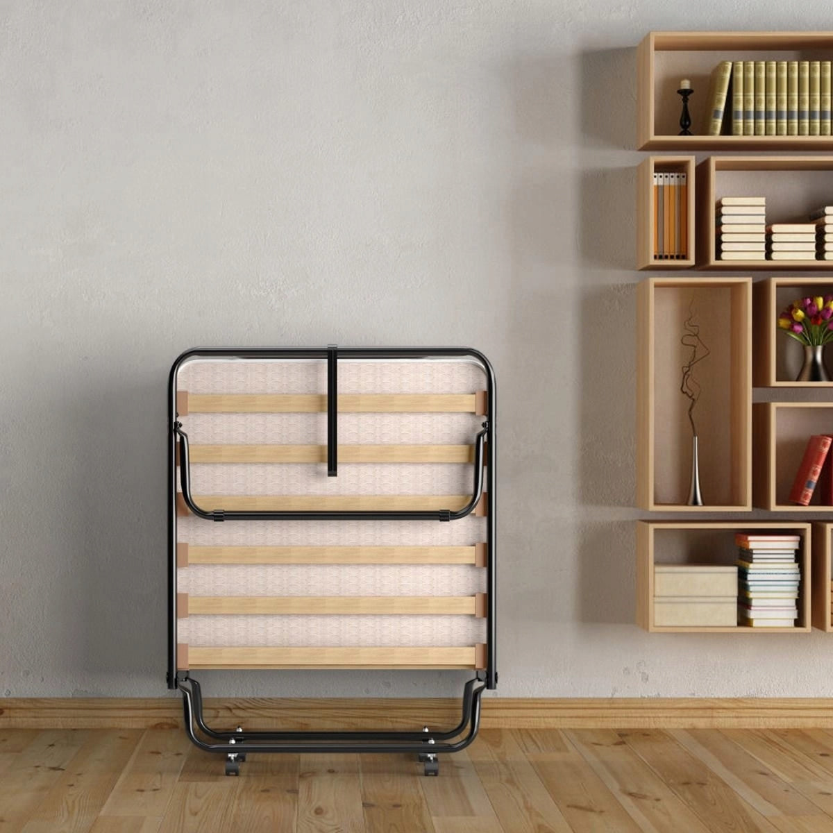 Składane Łóżko z Materacem Beżowe Komfortowe HW72809BE 190x80x33cm