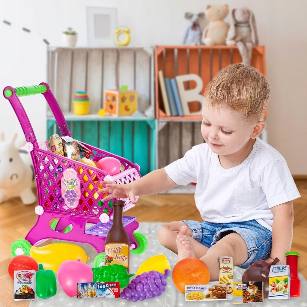 Wózek Koszyk Zakupowy na Zakupy z Produktami Marketowy Różowy dla Dzieci