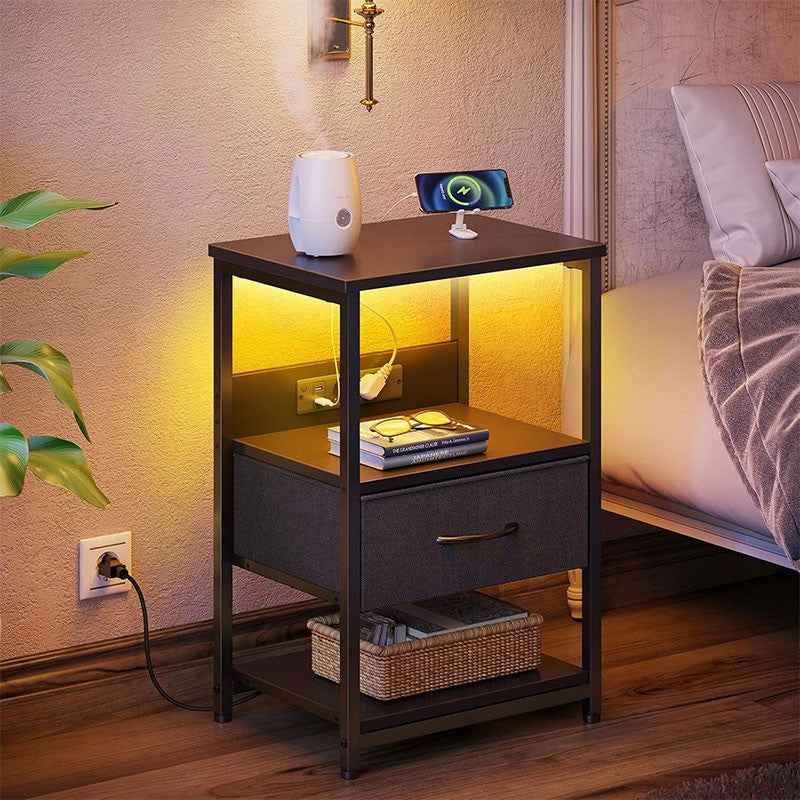 Stolik Nocny z Oświetleniem LED 40 x 30 x 60 cm Czarny ED012-BK40-ST-EU