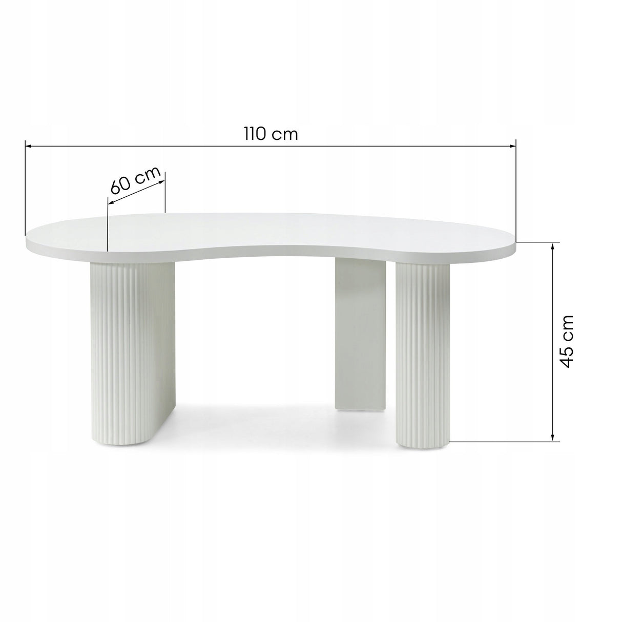 Stolik Kawowy Ryflowane Nóżki Obłe Kształty Blatu Elegancki Biały 110x60 cm