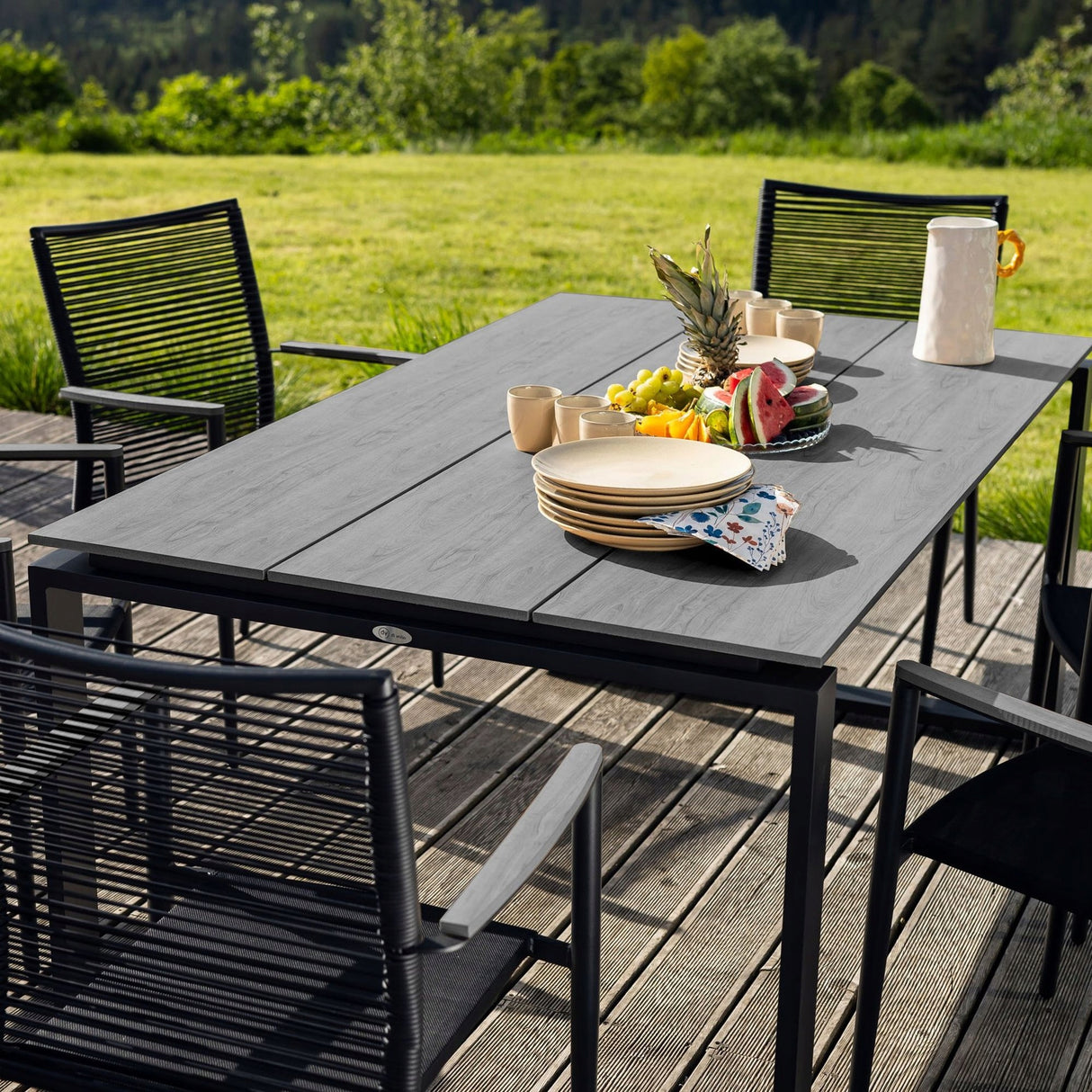 Duży Stół Ogrodowy z Blatem Polywood Aluminiowy 8 Osobowy 180cm Szary