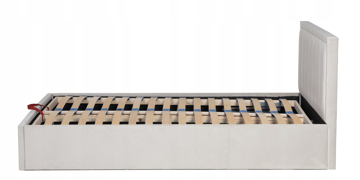 Łóżko ze Stelażem Welurowe z Pojemnikiem na Pościel Jasnobeżowe 140x200cm