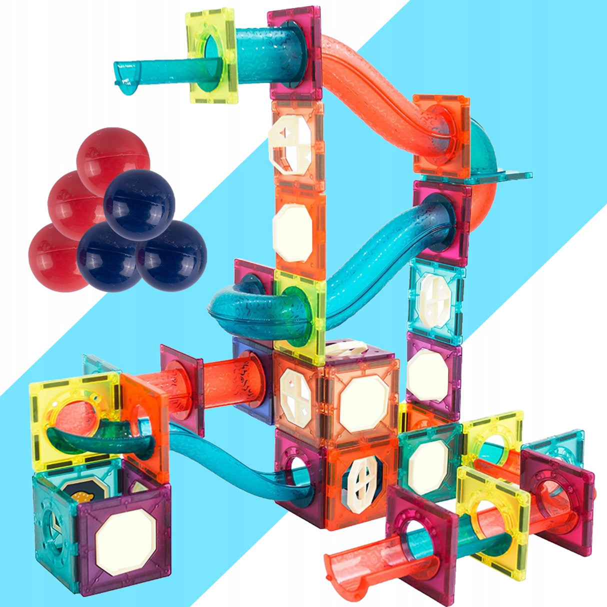 Klocki Magnetyczne Zjeżdżalnia 3D Kulkowy Konstrukcyjne Świecący Tor