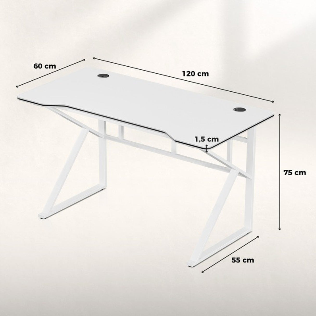 Biurko Gamingowe Młodzieżowe Komputerowe Biurowe Płyta MDF Białe 120 cm