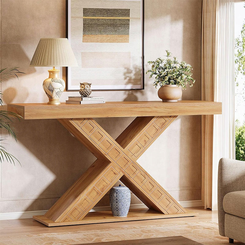 Stolik Konsolowy HOGA-ZF0002 Rustykalny Brąz 33,7x145,1x81,4 cm Płyta MDF