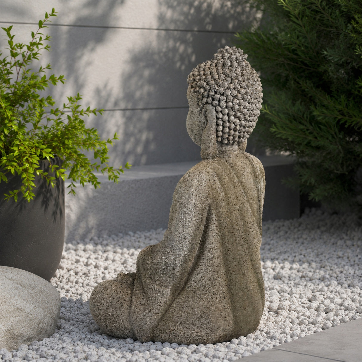 Rzeźba Ogrodowa Dekoracyjna do Ogrodu Wnętrza Ozdobna Budda Szary Figurka