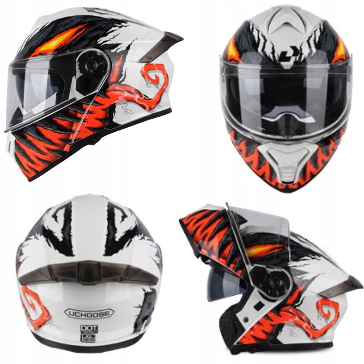 Kask Motocyklowy Szczękowy Biały-Pomarańcz Podwójnie Przeciwsłoneczny XXL