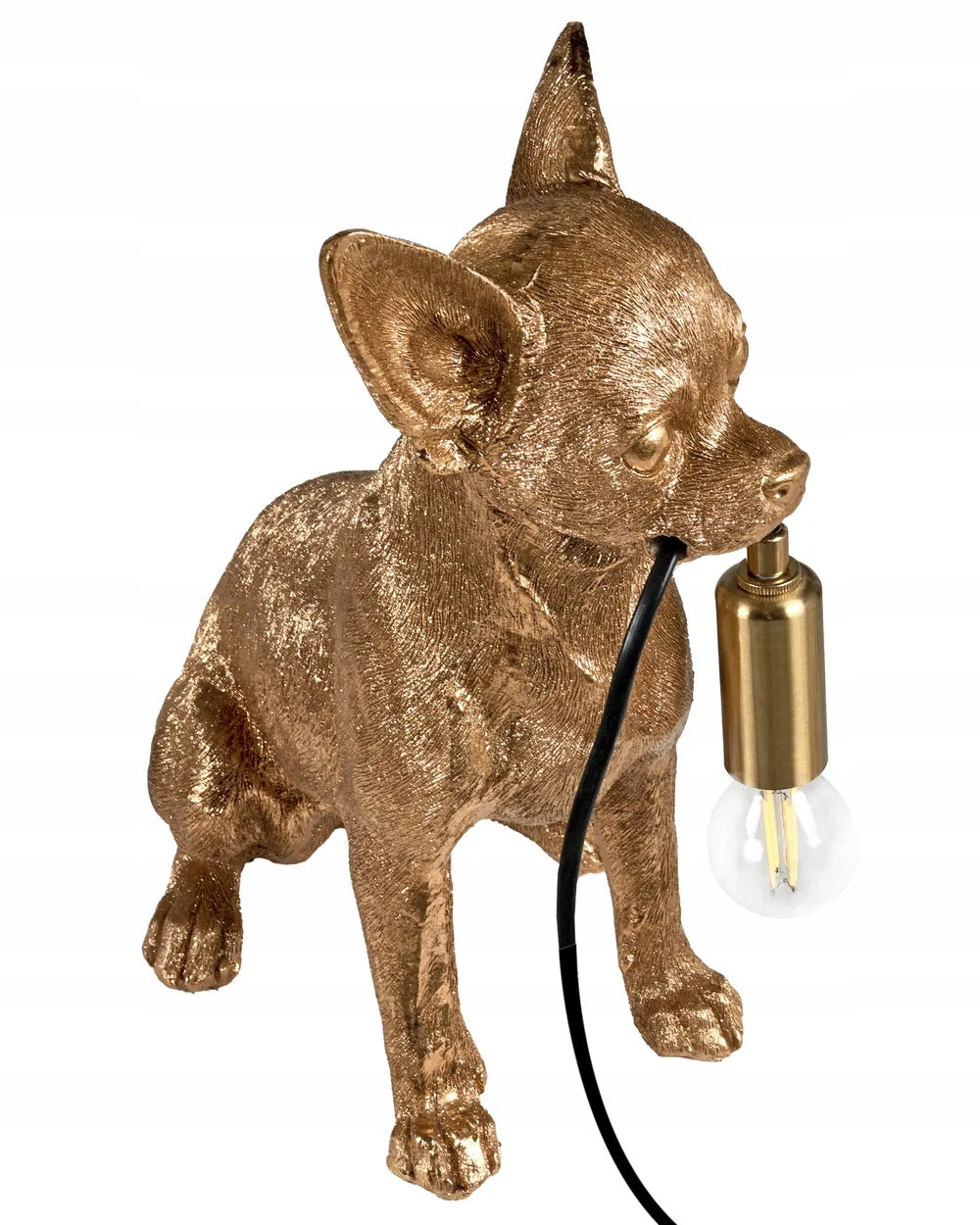 Lampa Złoty Pies Stołowa Funkcjonalna Lampka Elegancka Chihuahua Złota 32cm