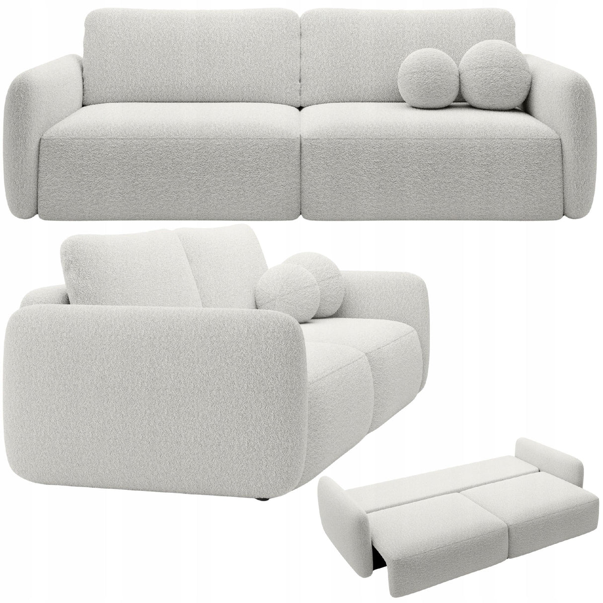 Sofa Rozkładana z Funkcją Spania Pojemnikiem Ecru 238x103cm Tkanina