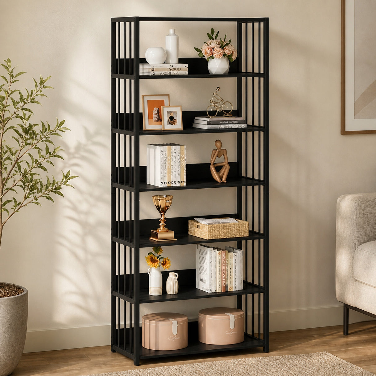 Regał 6-Poziomowy 190x80x30cm 2 Sztuki Czarny HOGA-YS0238 Przestronne Półki