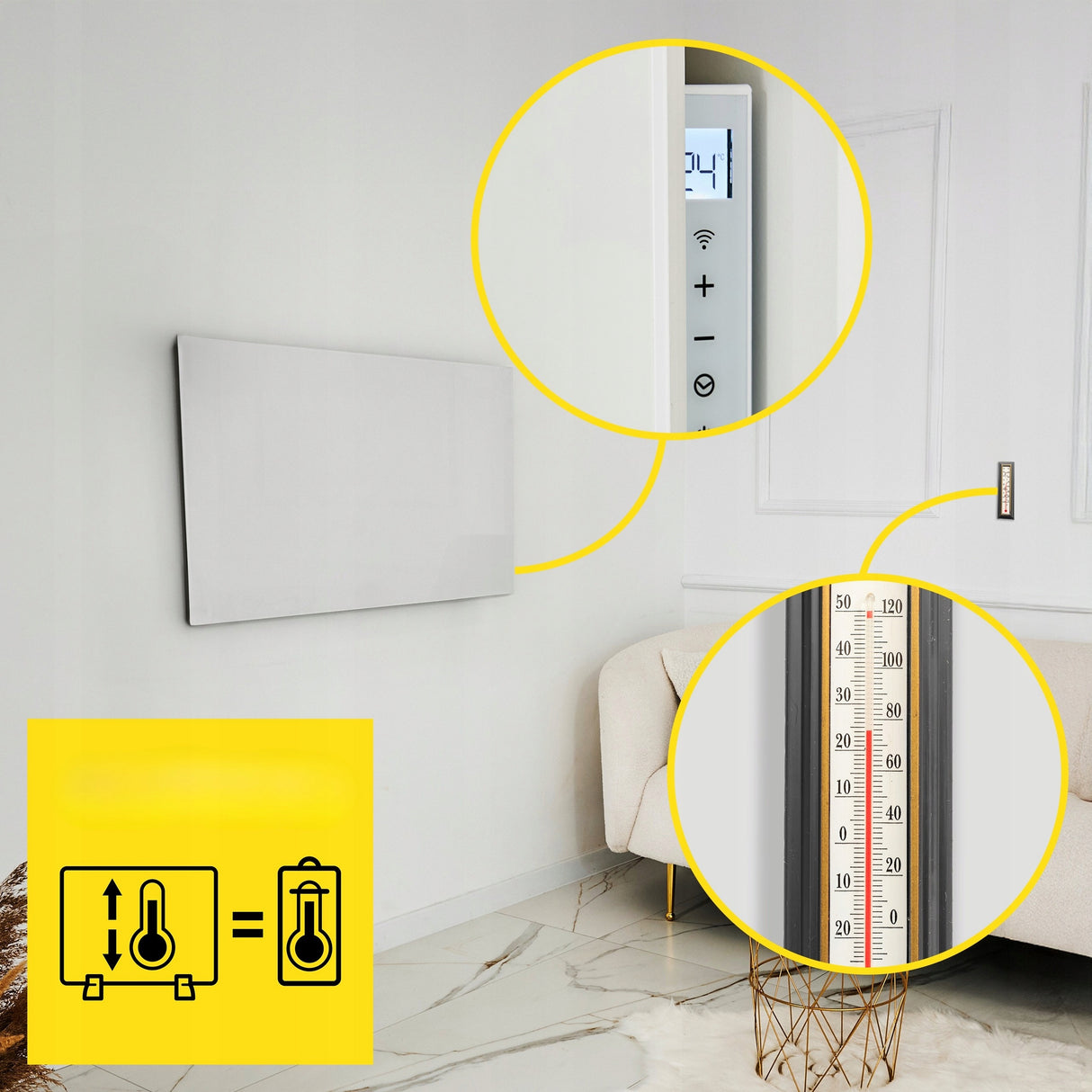 Grzejnik na Podczerwień Szklany Promiennik Energooszczędny+WiFi 600W Biały