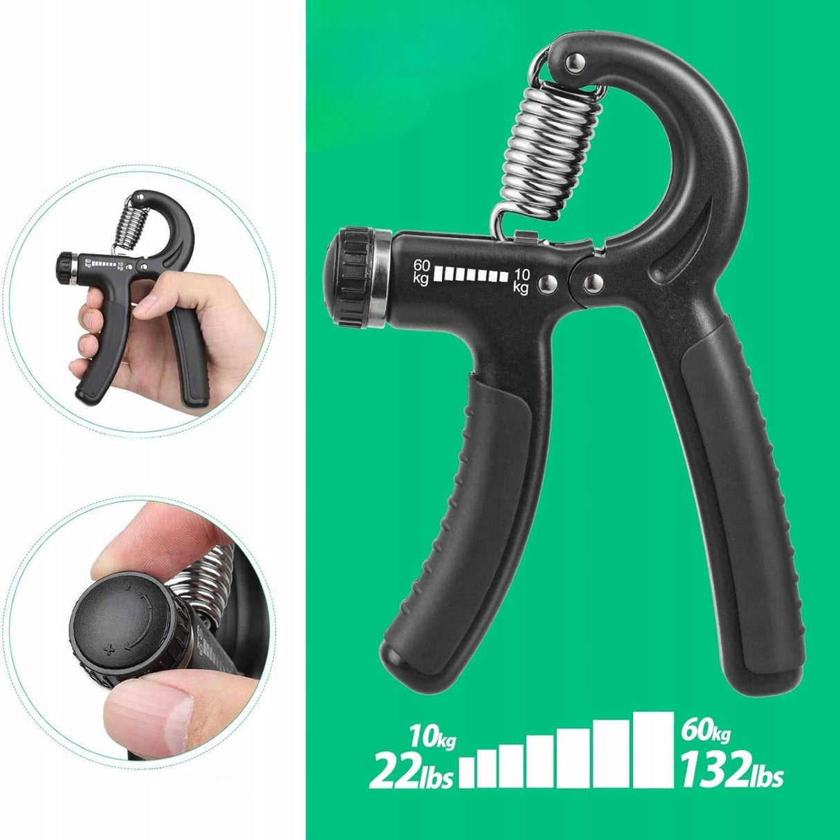Ściskacz do Ćwiczenia Dłoni Rąk Gripper z Regulacją 5-60 KG 2 Sztuki Czarny