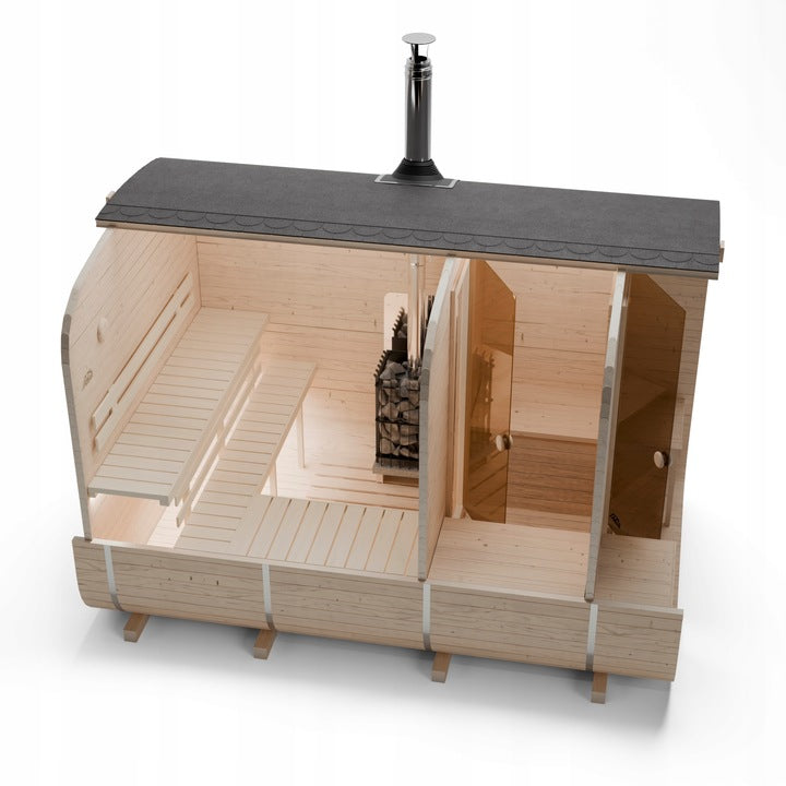 Sauna Ogrodowa z Piecem na Drewno od Wewnątrz Quadro 340cm Szwedzkie Drewno