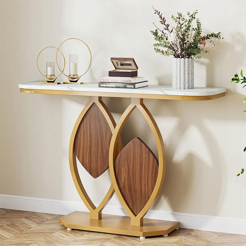 Stolik Konsolowy HOGA-NY124 Biały Złoty 105x30x80cm Wzmocniona Płyta MDF