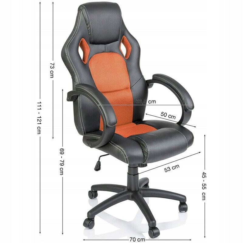 Krzesło Biurowe Obrotowe Sportowe Fotel Czarno Pomarańczowy 121x66,5 cm