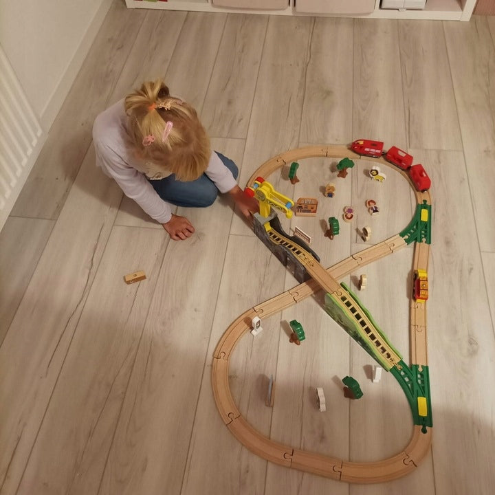 Drewniana Kolejka na Baterie Ogromna Tor Pociąg Wagony 3,2m dla Dzieci