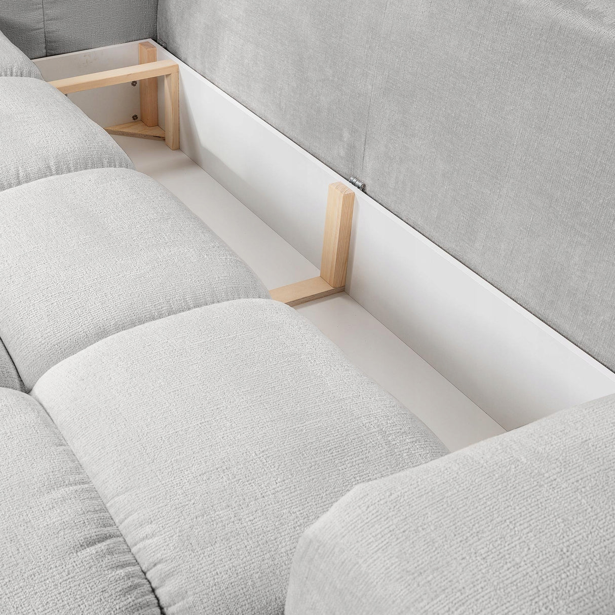 Sofa z Funkcją Spania Pojemnikiem Jasnoszara Tkanina Perfect Harmony