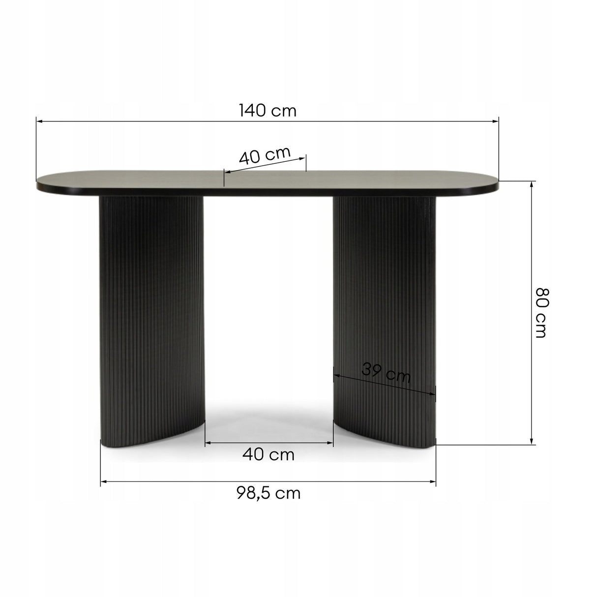 Biurko Konsola Stolik Lamelowe Nogi Owalny Blat Designerski Czarne 140x40