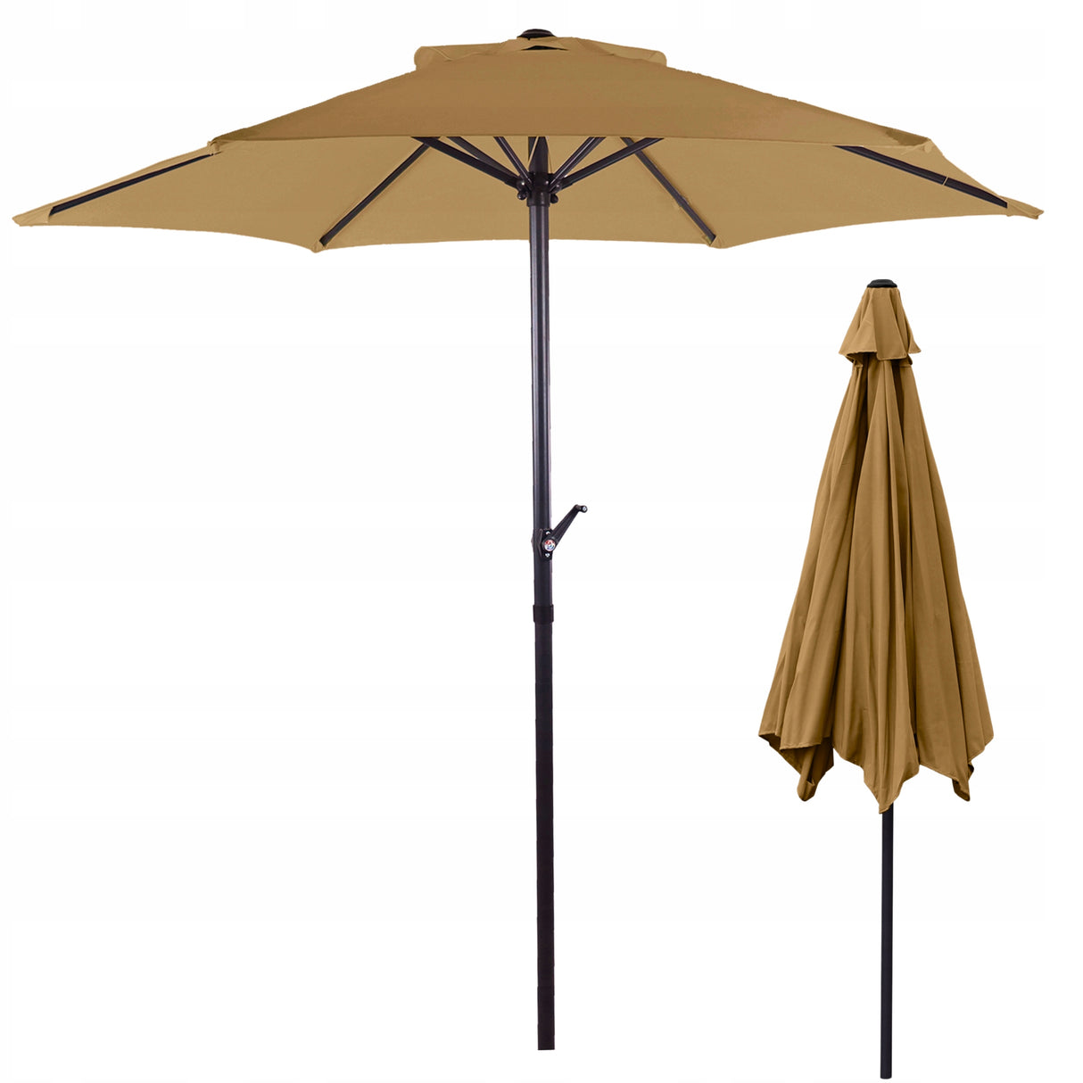 Składany Duży Parasol Ogrodowy 300Cm Na Taras Balkon Beżowy Z Korbką