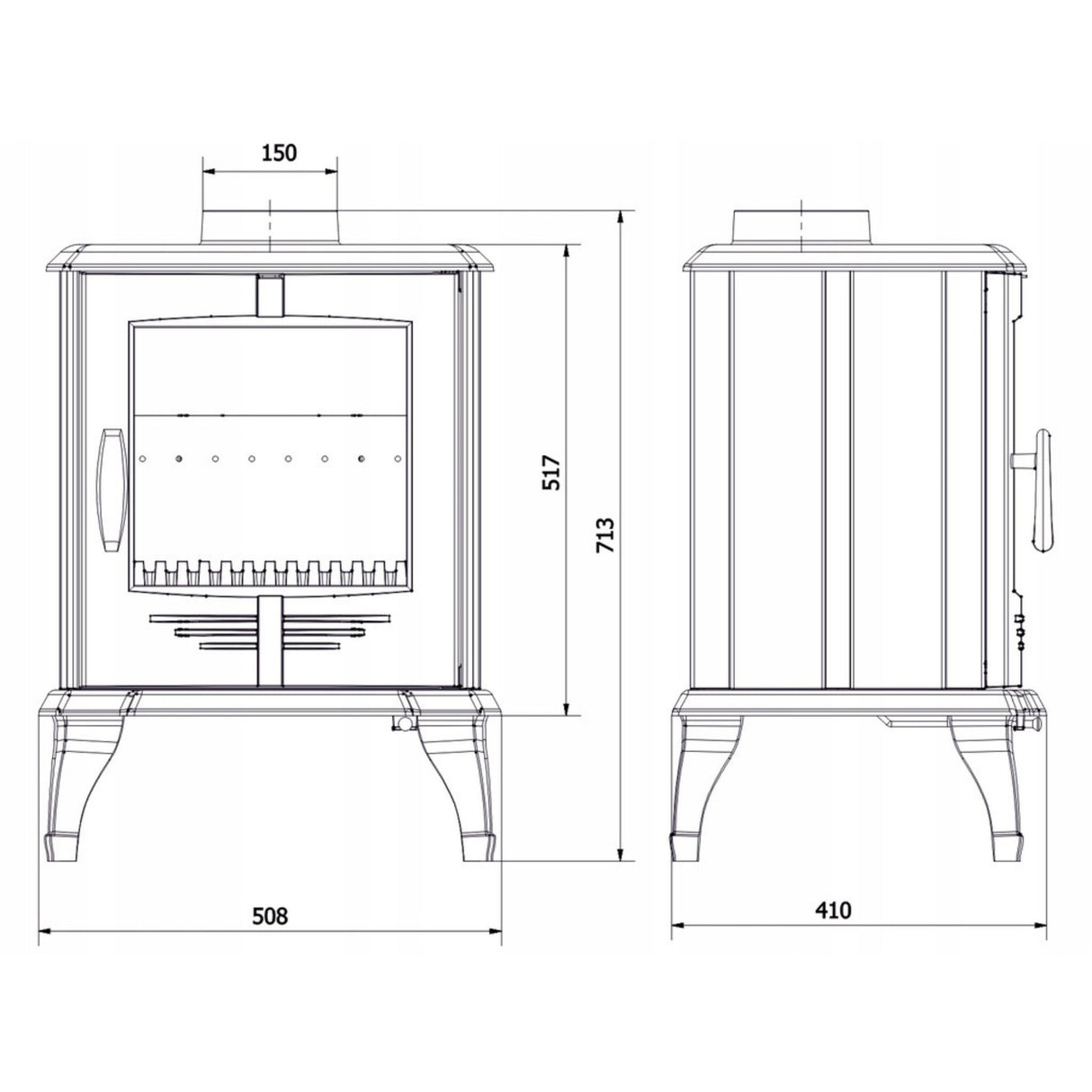 Piec Kominek Piecyk Żeliwny P7 ECO 9,3kW Stalowy Czarny Koza Wolnostojący