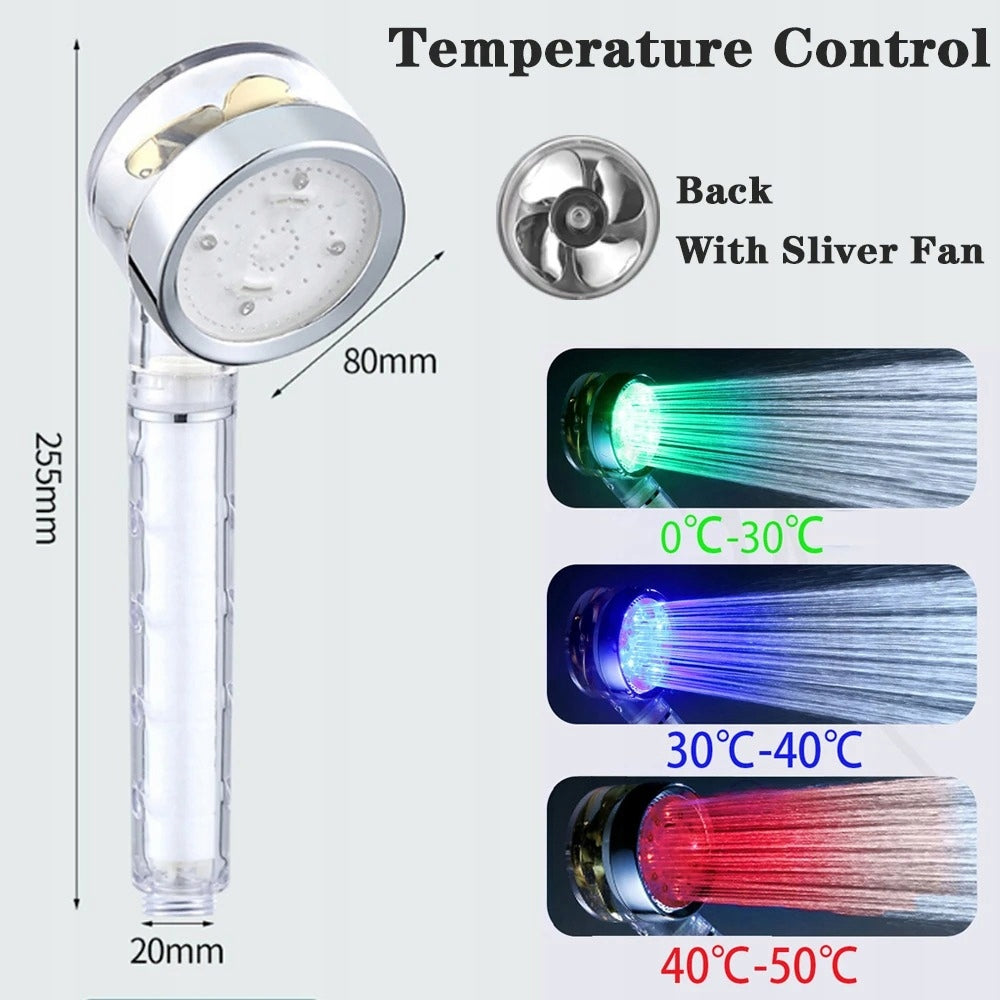 Głowica Prysznicowa regulacja temperatury Prysznic Filtr LED Turbo śmigło