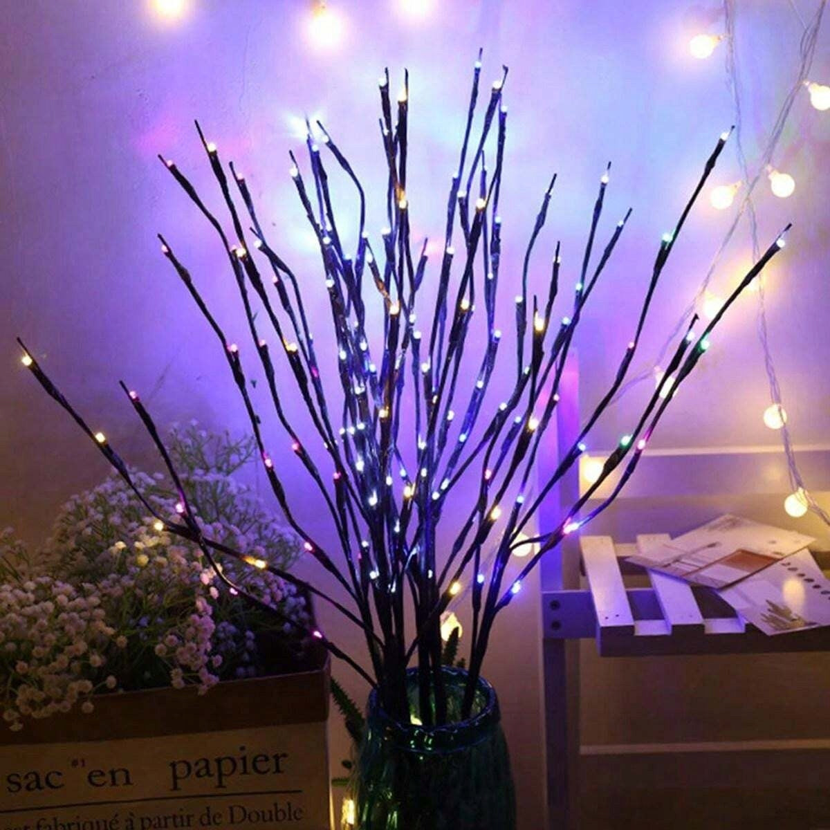 Gałązka 20 LAMPEK LED Baterie Do Wazonu WIELOKOLOROWE Gałązki Święta 70 cm