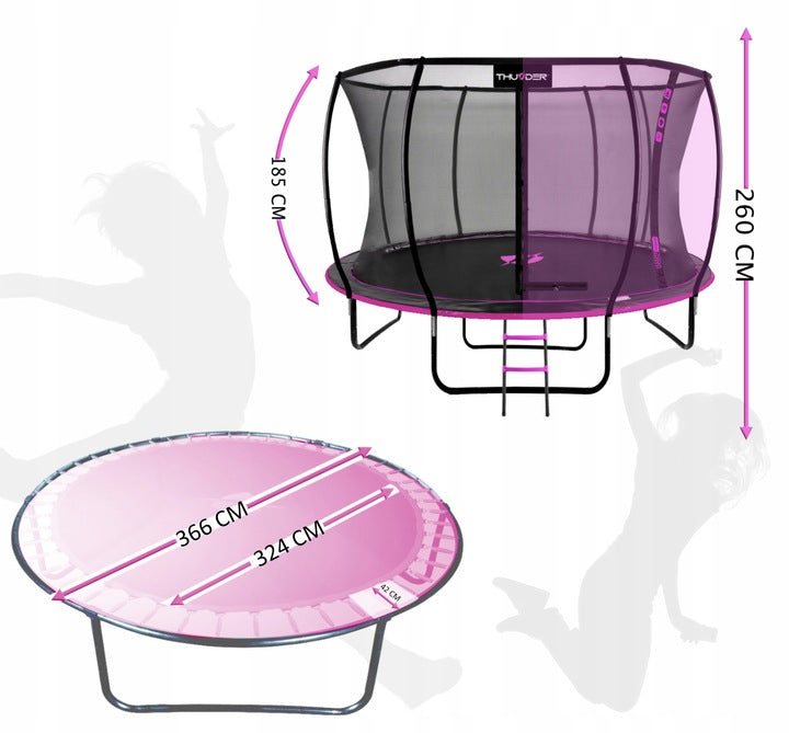 Trampolina Ogrodowa 12ft 366CM wew. profesjonalna łatwy montaż fun Poves