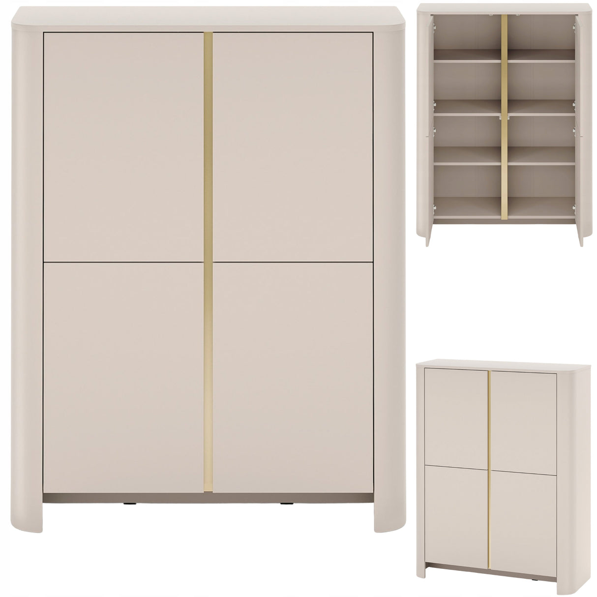 Komoda Czterodrzwiowa Zaokrąglona Forma Cashmere Gold Funkcjonalna 103x39cm