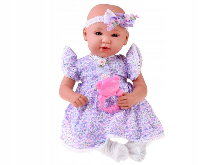 Lalka Interaktywna w Liliowej Sukience + Akcesoria Bobas Niemowlak 46 cm