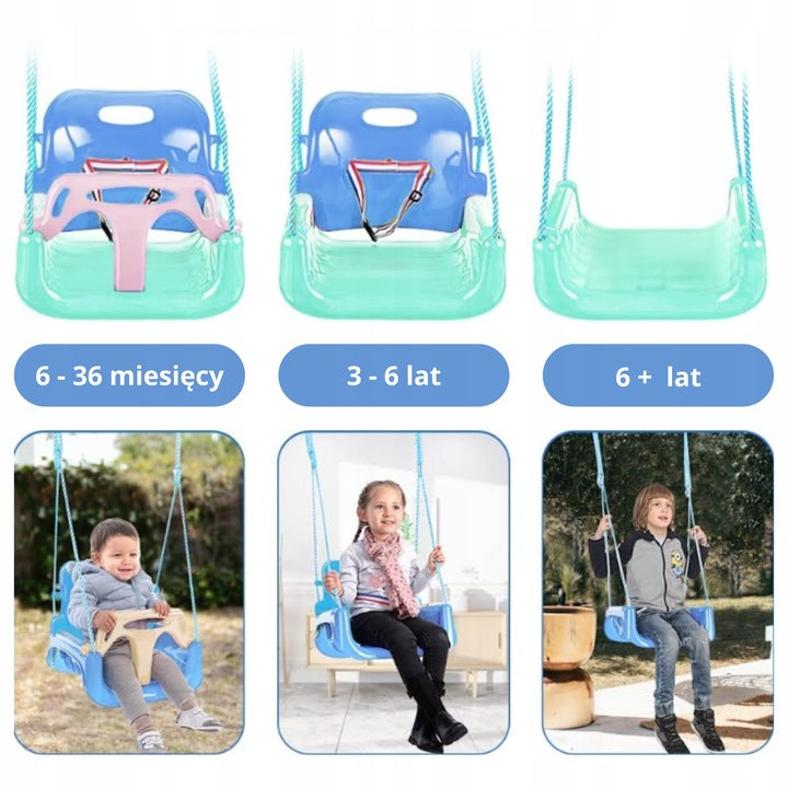 Huśtawka Ogrodowa Modułowa domowa dla Dzieci 3w1 Mocna na Linach Bezpieczna