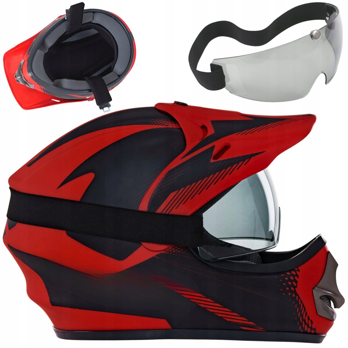Kask Motocyklowy Crossowy Enduro na Motor Quad Skuter XXS 51-52 cm Czerwony