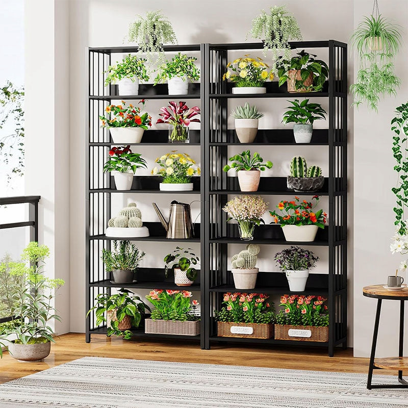 Regał 6-Poziomowy 190x80x30cm 2 Sztuki Czarny HOGA-YS0238 Przestronne Półki