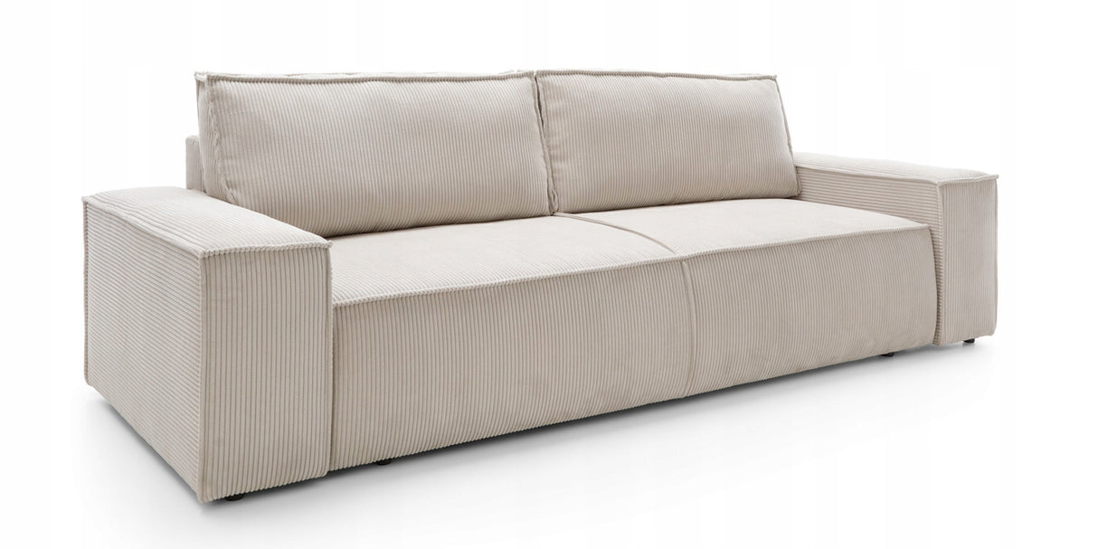 Sofa Rozkładana z Pojemnikiem na Pościel Sztruksowa Jasnobeżowa 257x102cm