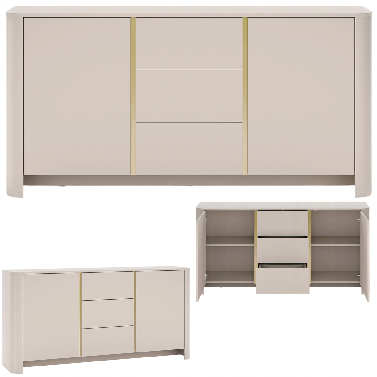 Komoda Dwudrzwiowa z Szufladami Zaokrąglona 168 cm Cashmere Gold 168x39 cm