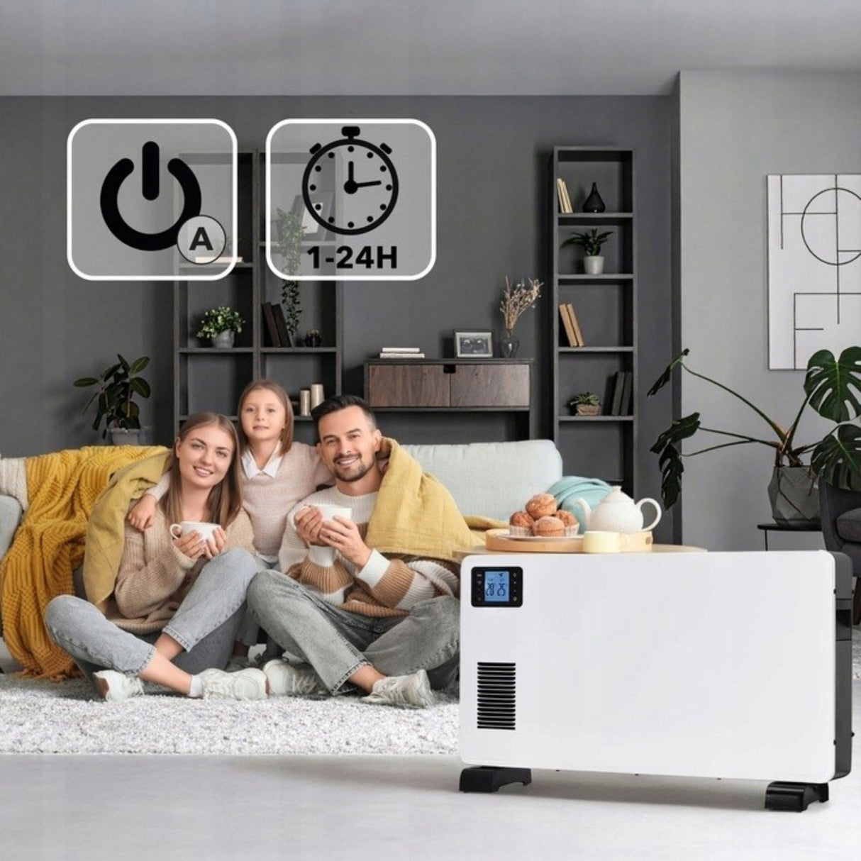Grzejnik Konwektorowy Elektryczny Energooszczędny Pokojowy WiFi 2300W Biały