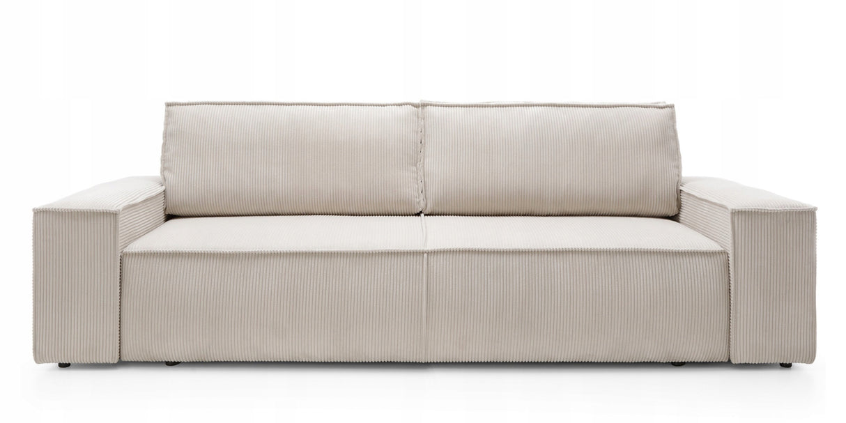 Sofa Rozkładana z Pojemnikiem na Pościel Sztruksowa Jasnobeżowa 257x102cm